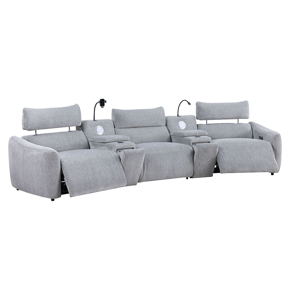 Fullar - Modular Console With Wireless Charger - Light Gary Chenille