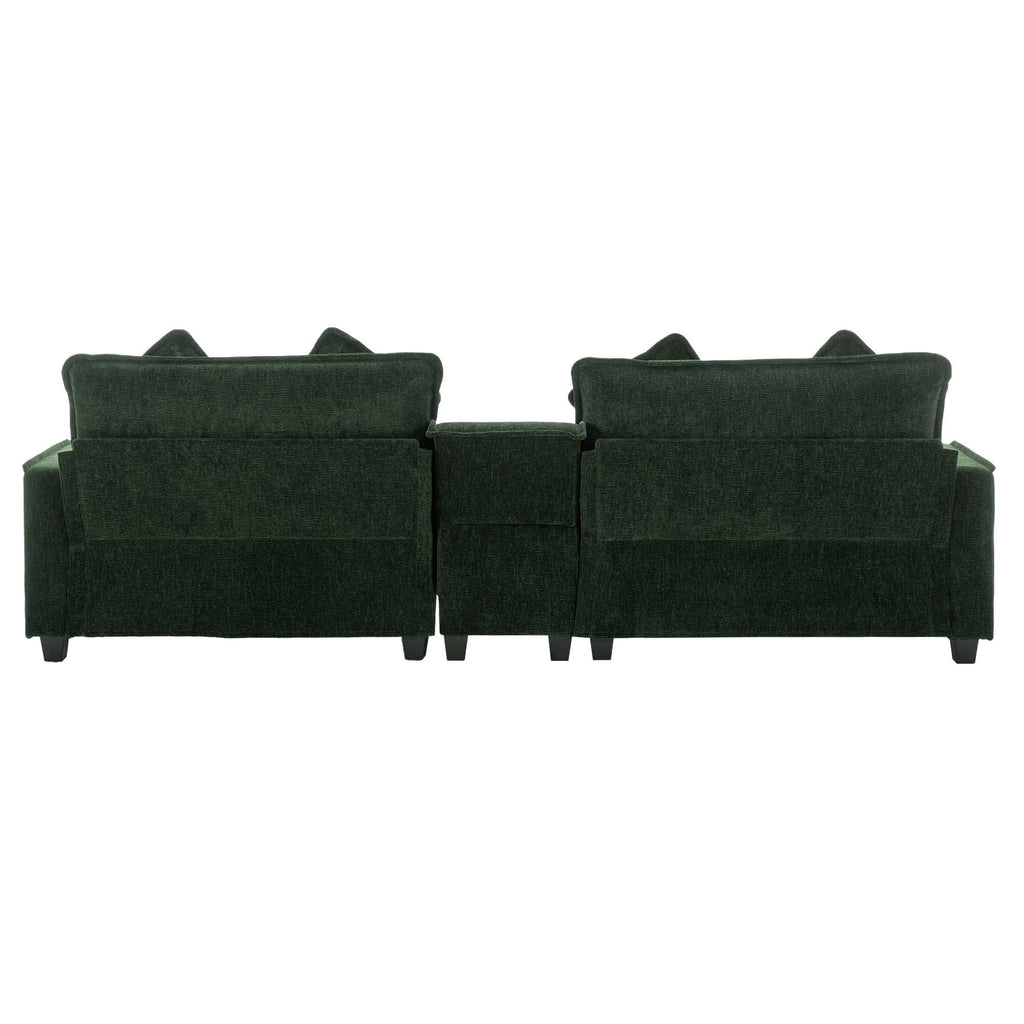 Sectional Sofa Upholstered Sofa With Two Removable Ottoman, Two USB Ports, Two Cup Holders And Large Storage Box For Living Room