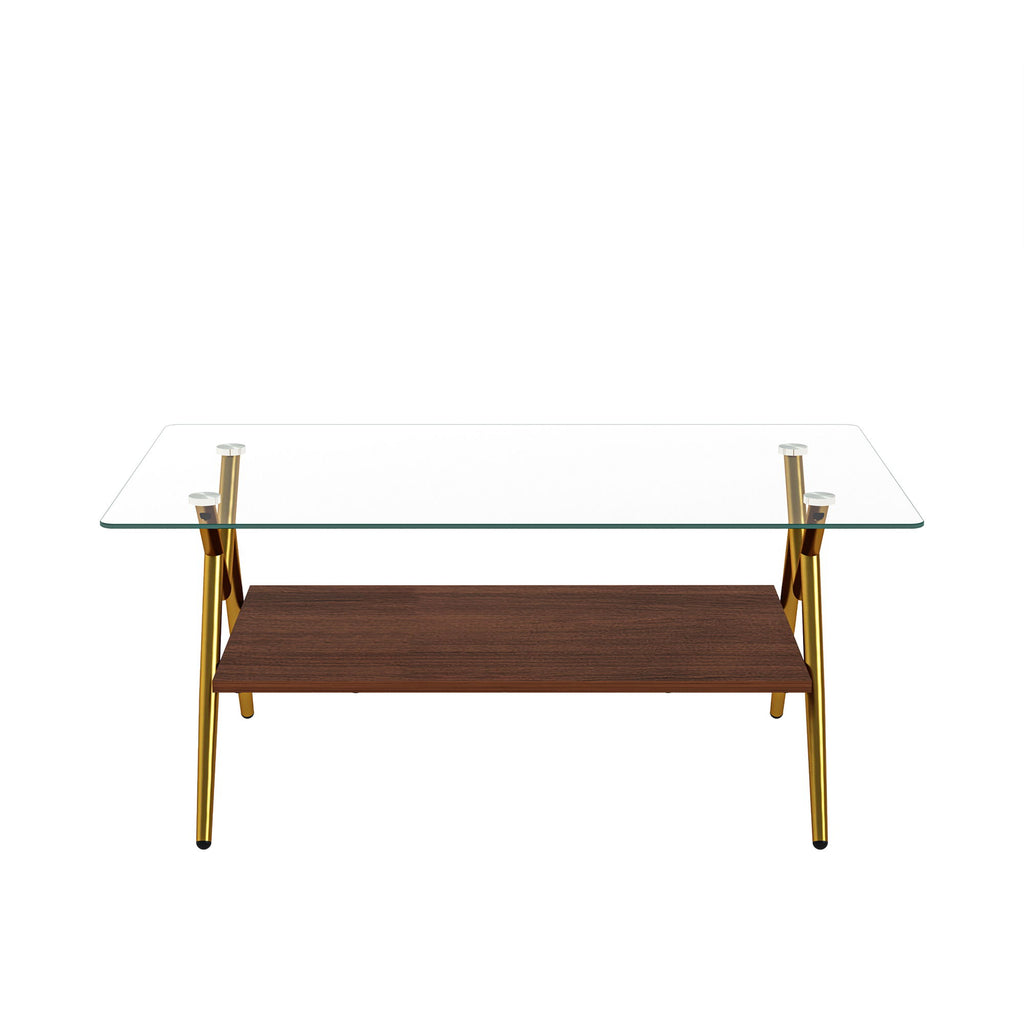 Rectangle Coffee Table With Tempered Glass Top And Shelf