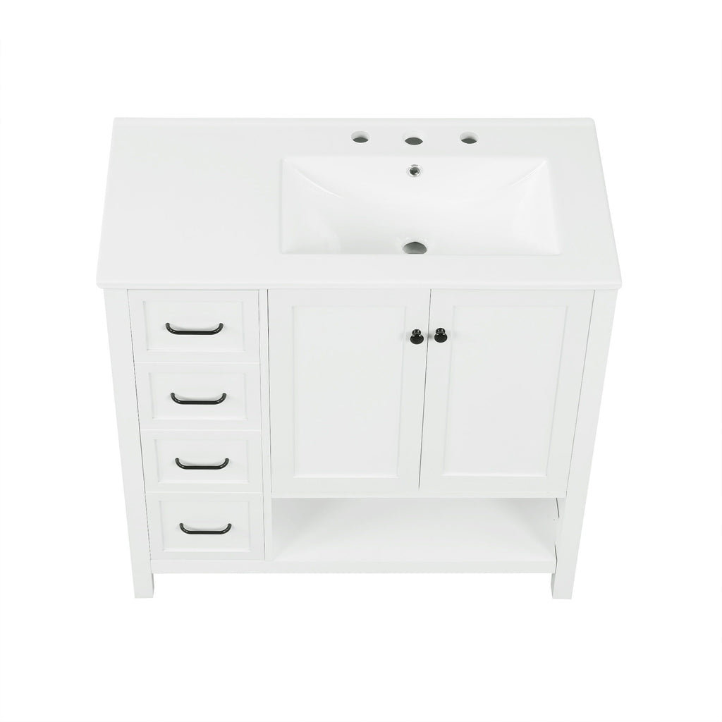 Bathroom Vanity With Sink Top, Bathroom Vanity Cabinet With 2 Doors And 2 Drawers, Open Shelf