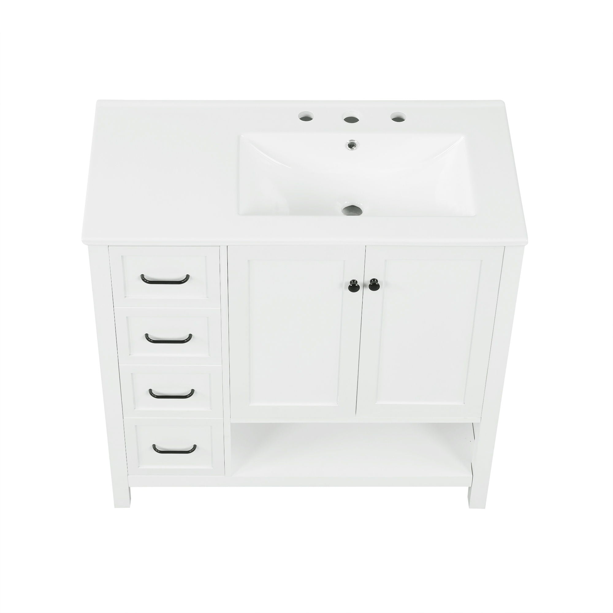 Bathroom Vanity With Sink Top, Bathroom Vanity Cabinet With 2 Doors And 2 Drawers, Open Shelf