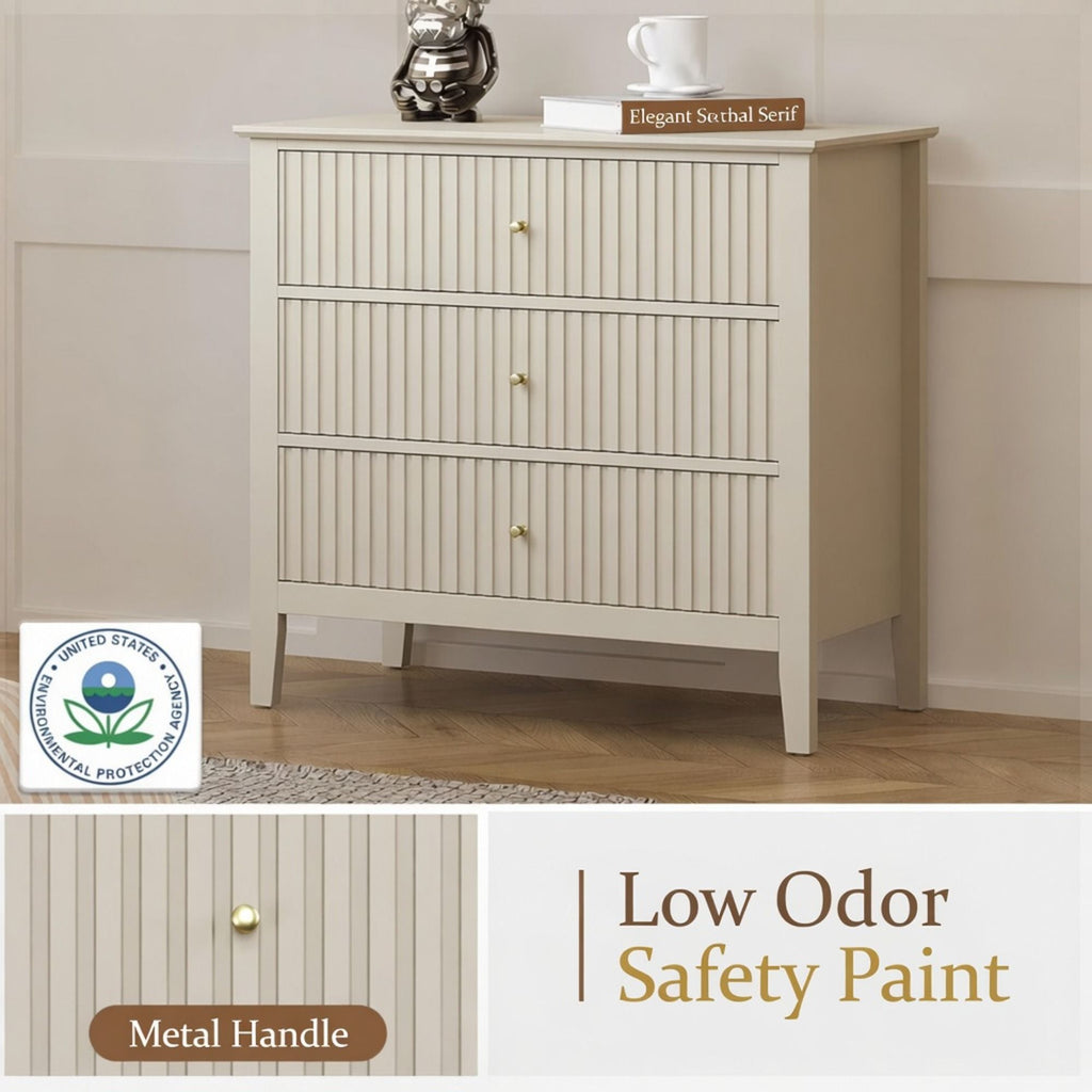 Fluted 3 Drawer Nightstand With Soft Close Slides