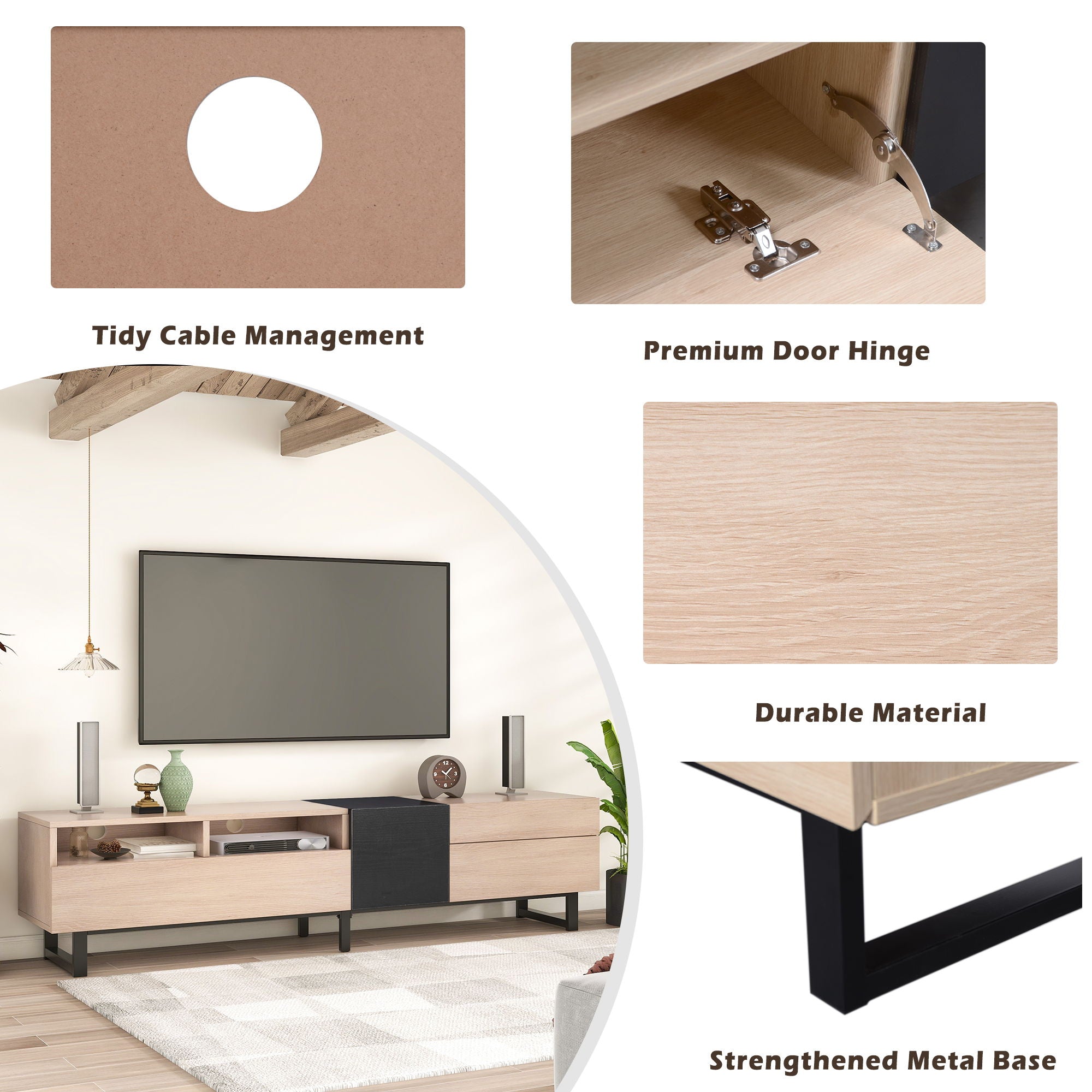 TV Stand For 80'' TV With Double Storage Space, Media Console Table With Drop Down Door