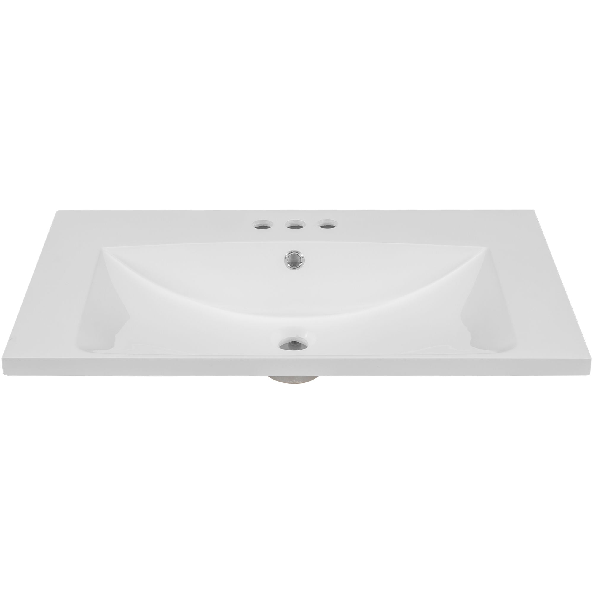 30" Single Bathroom Vanity Top With Undermount Basin, Rectangular Shape, 3 Faucet Holes - White