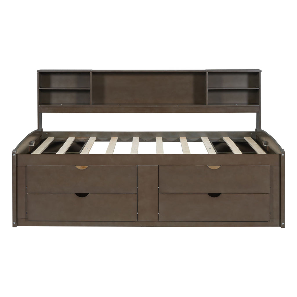 Daybed With 2 Bedside Cabinets, Upper Shelves And 4 Drawers
