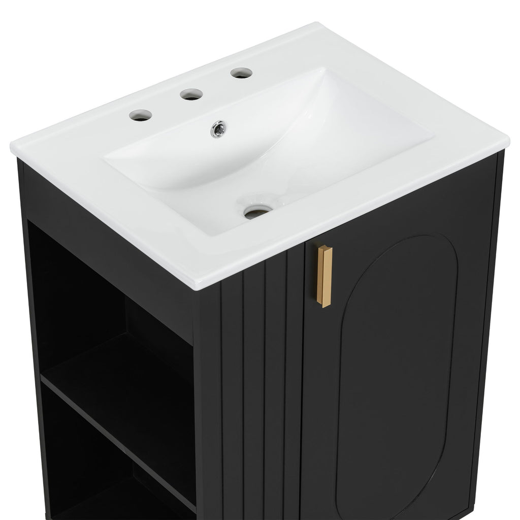 Classic Retro Bathroom Vanity With Sink, Door Shelf, Side Open Storage Frame