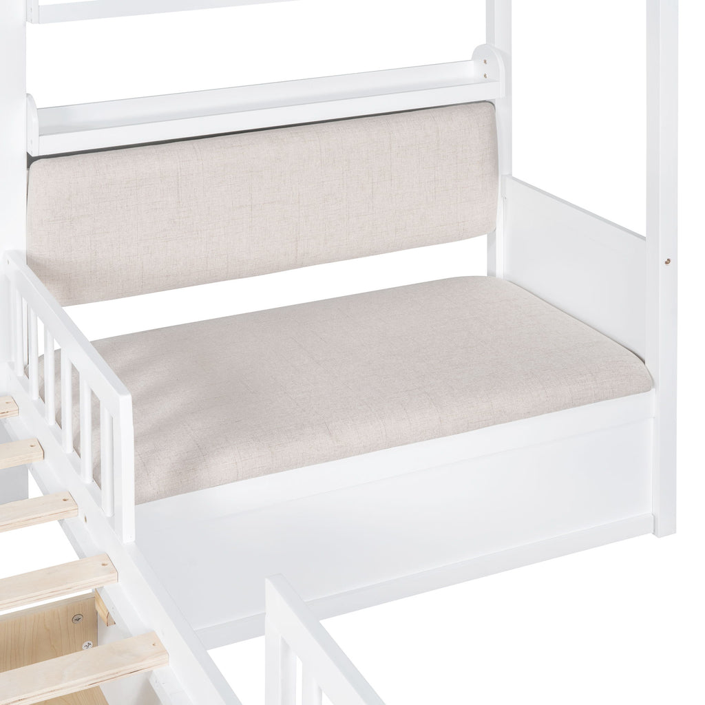 House Bed With Sofa, Kids Platform Bed With 2 Drawers And Storage Shelf