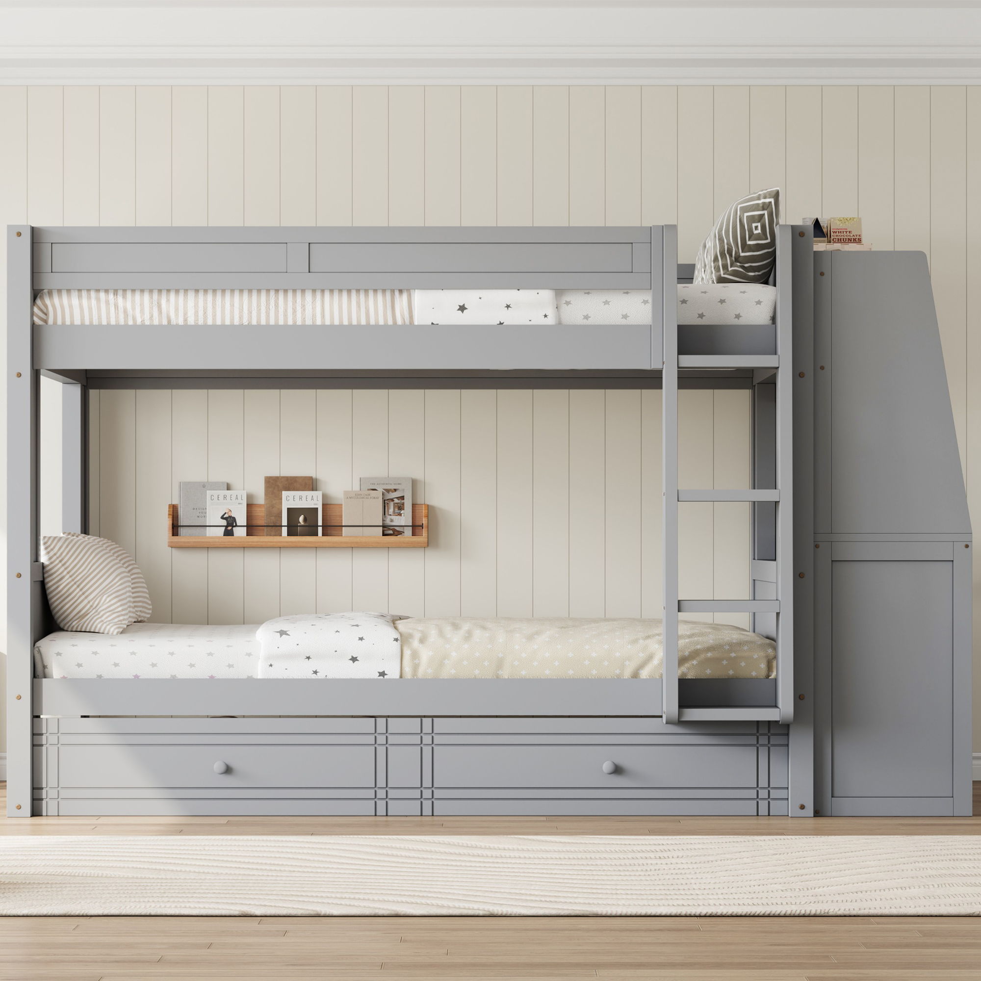 Multifunctional Bunk Bed With Desk, Bookshelves