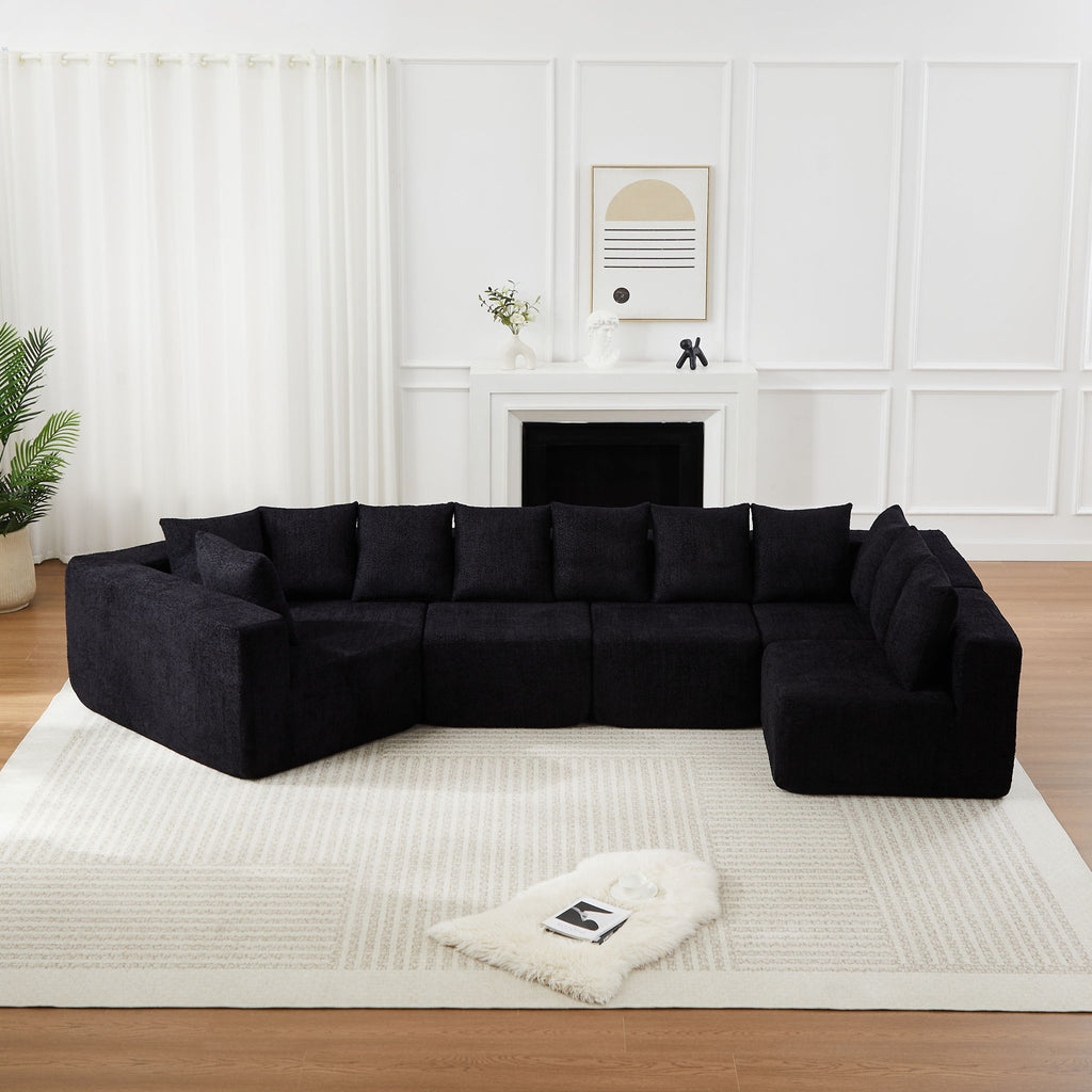 L - Shaped Modular Sofa With Deep Seat And 11 Pillows