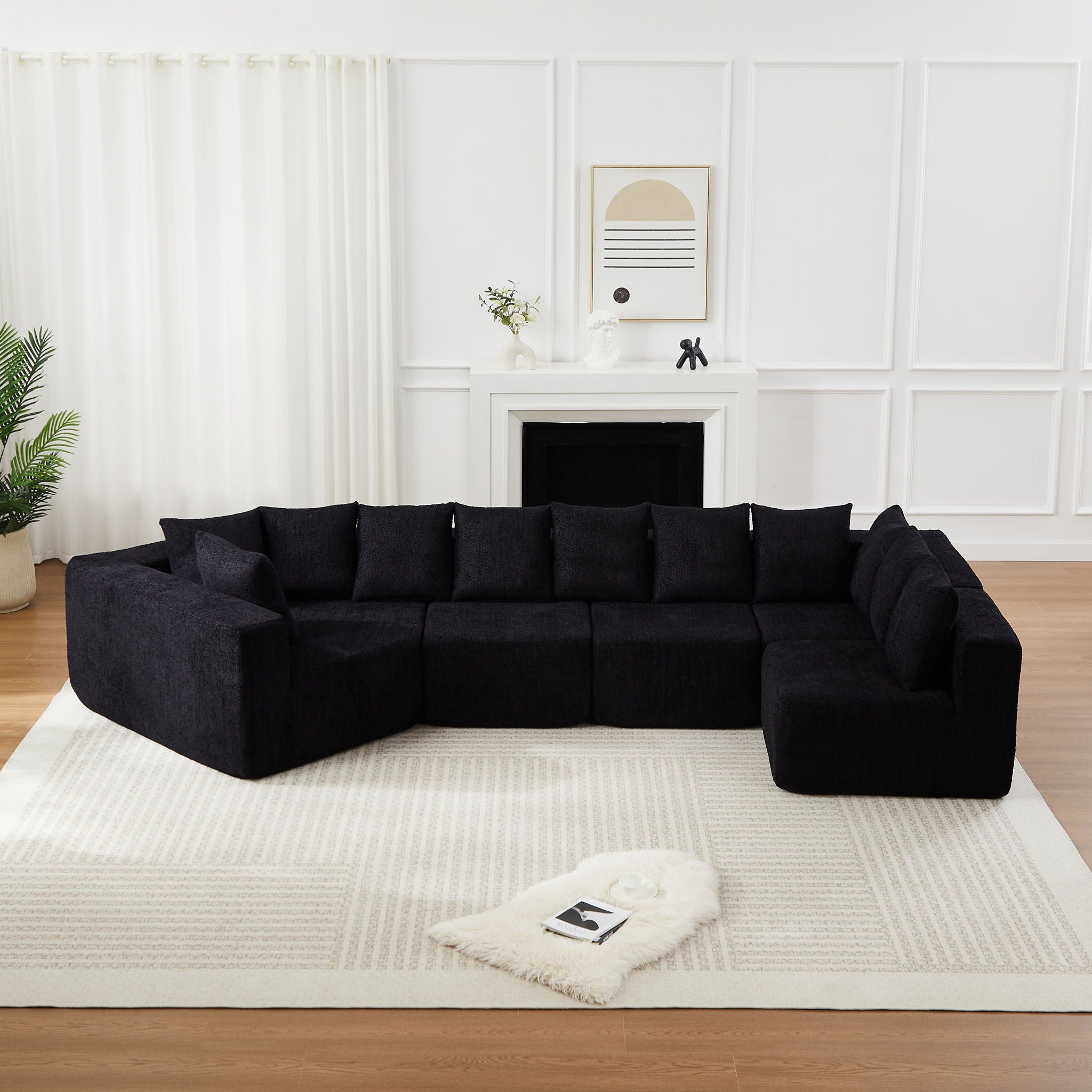 L - Shaped Modular Sofa With Deep Seat And 11 Pillows