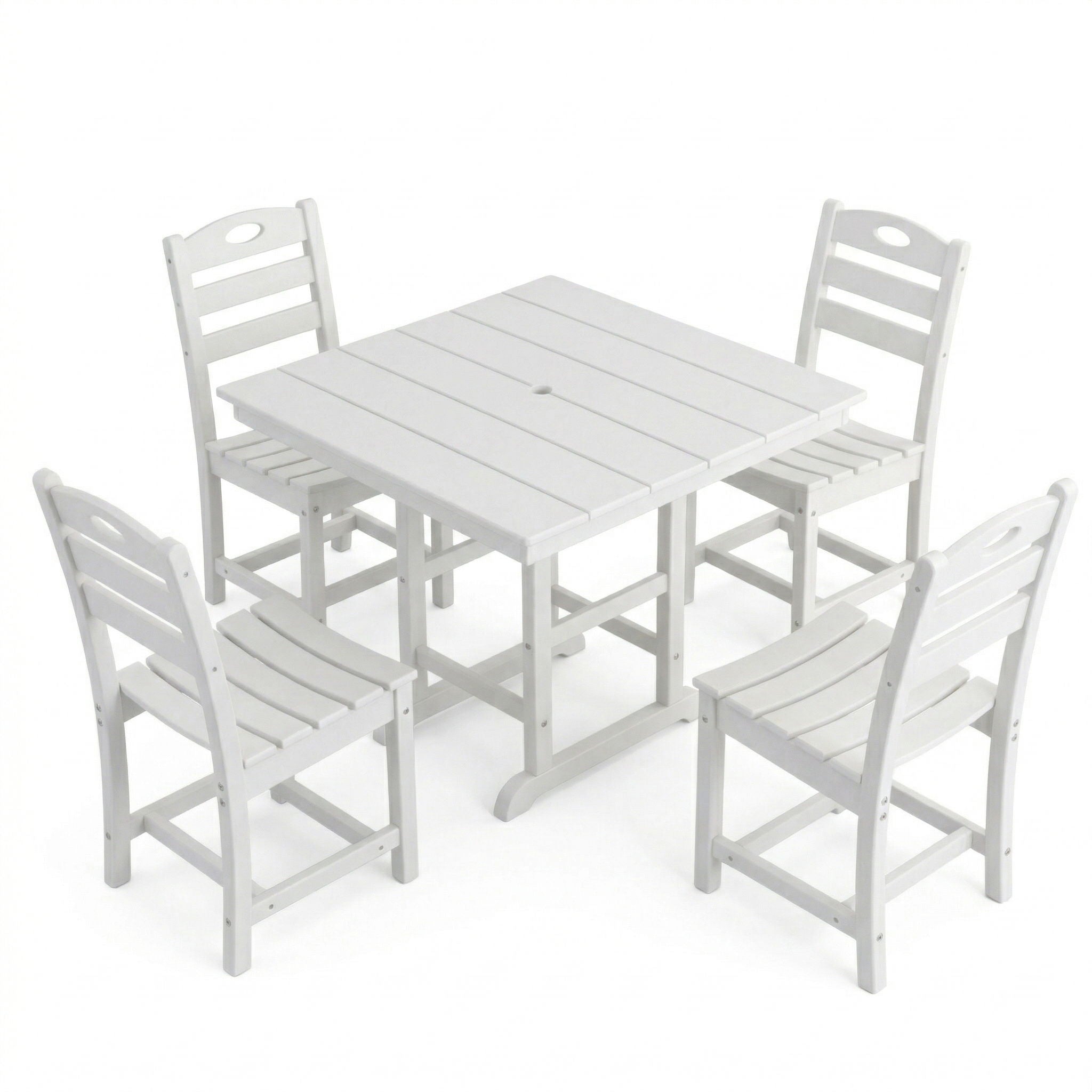 Outdoor Patio Dining Set, Square Table With Umbrella Hole And Armless Chairs
