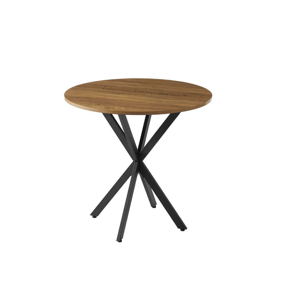 Vintage Round Dining Table With Metal Legs For 2 - 4 People, Wood Top - Brown