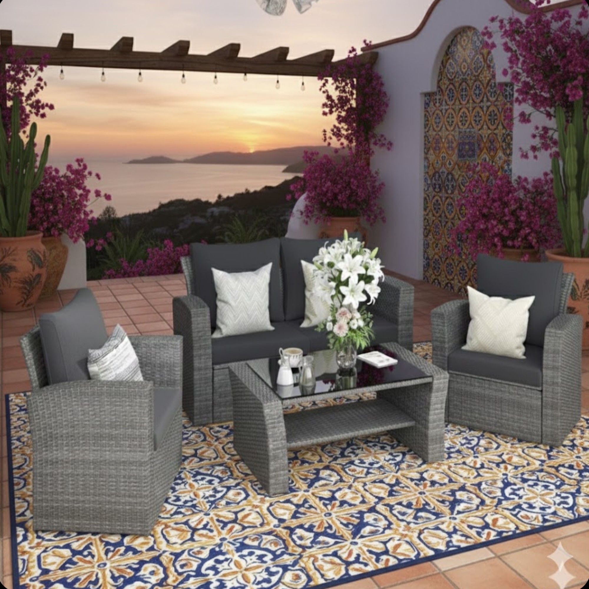 Modern Patio Set With Table And Cushions