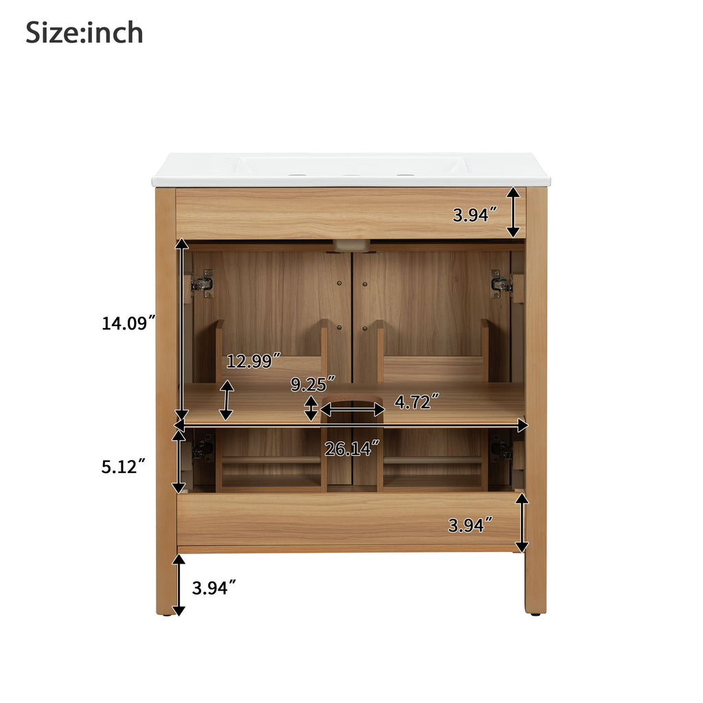 Bathroom Vanity With Flip Drawer, 2 Soft Close Doors, Adjustable Shelf And Ceramic Sink