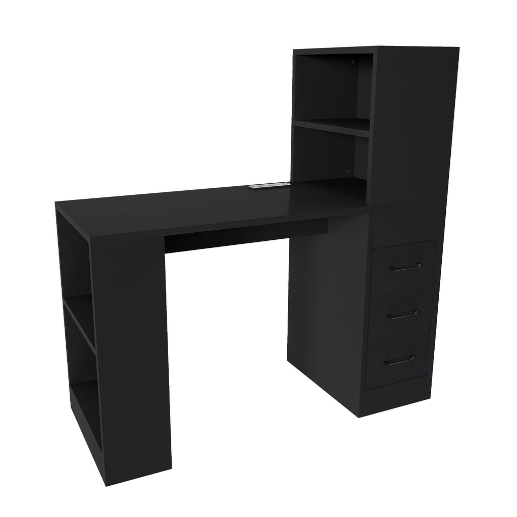 Computer Desk With 4 In 1 Socket & 3 Drawers, 4 Tier Shelves