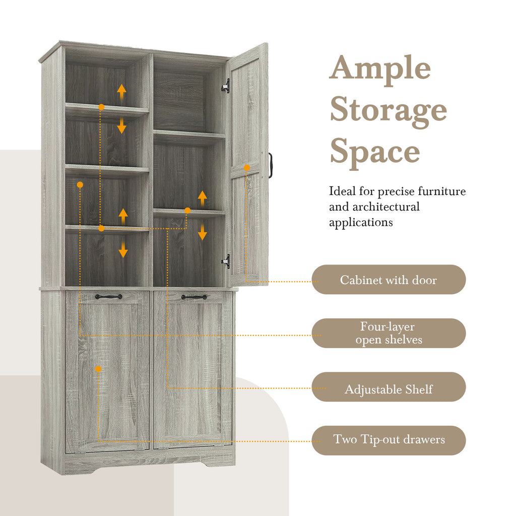 Freestanding Bathroom Storage Cabinet With Doors And Drawers, Adjustable Shelves, Tilt-Out Laundry Hamper
