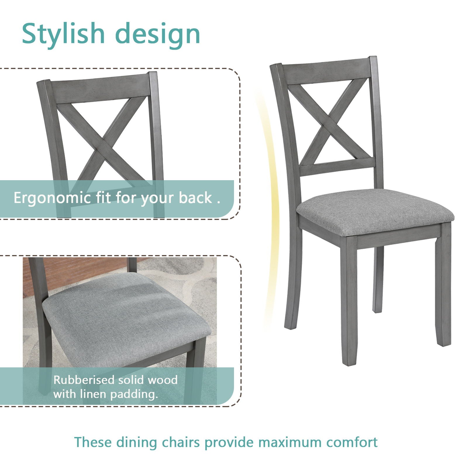 5 Piece Dining Table Set With 4 Chairs For Kitchen - Gray