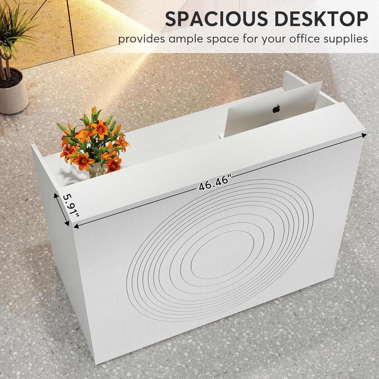 Modern Reception Desk, Front Desk Table With Cable Grommet & Privacy Panels