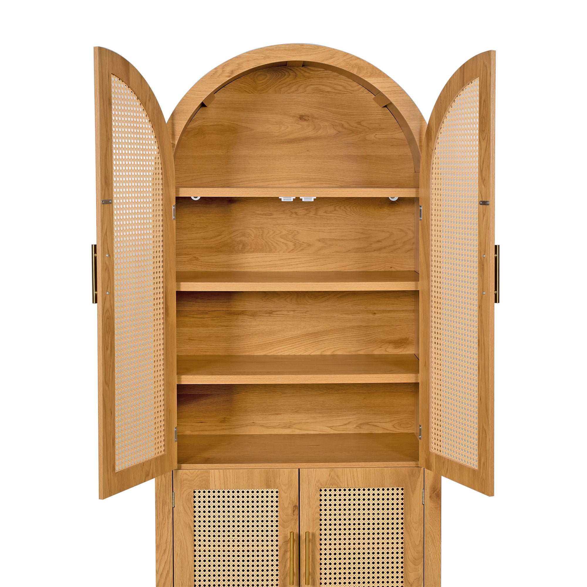 Tall Arched Cabinet With Rattan Doors & Adjustable Shelves