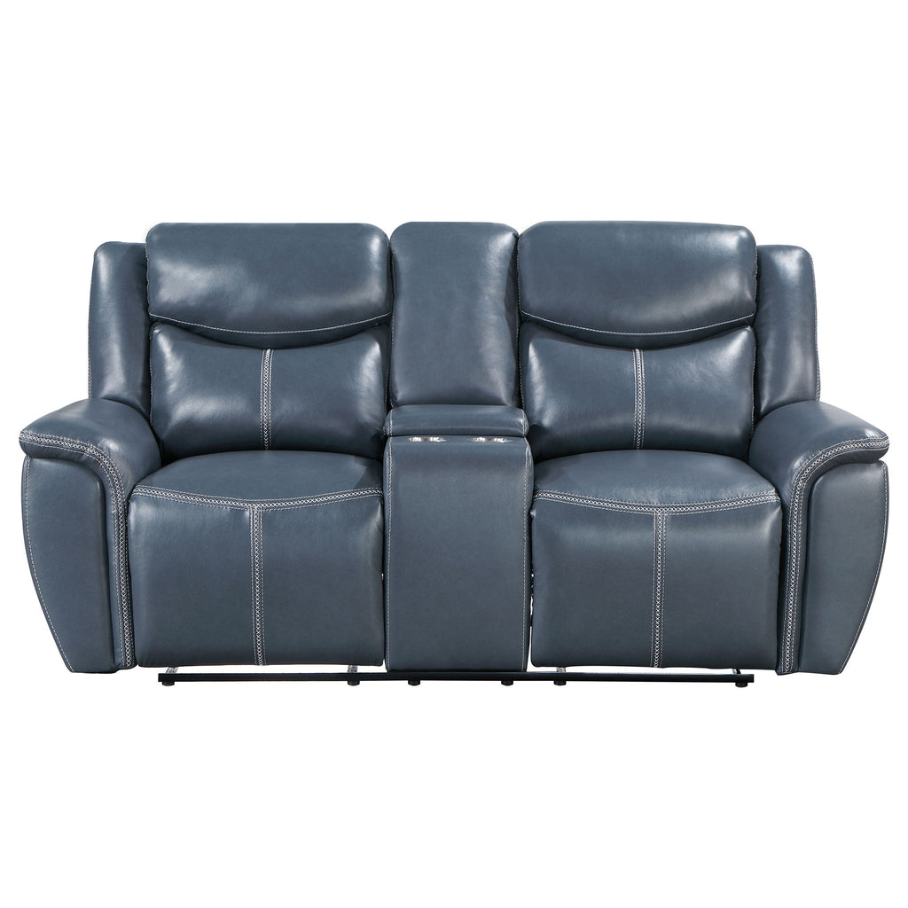 Stanwicke - 2 Piece Motion Reclining Sofa Set With Contrast Stitching - Blue
