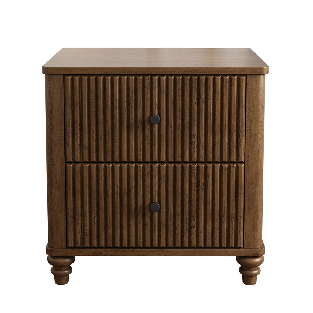 Modern Fluted Nightstand With 3 Drawers