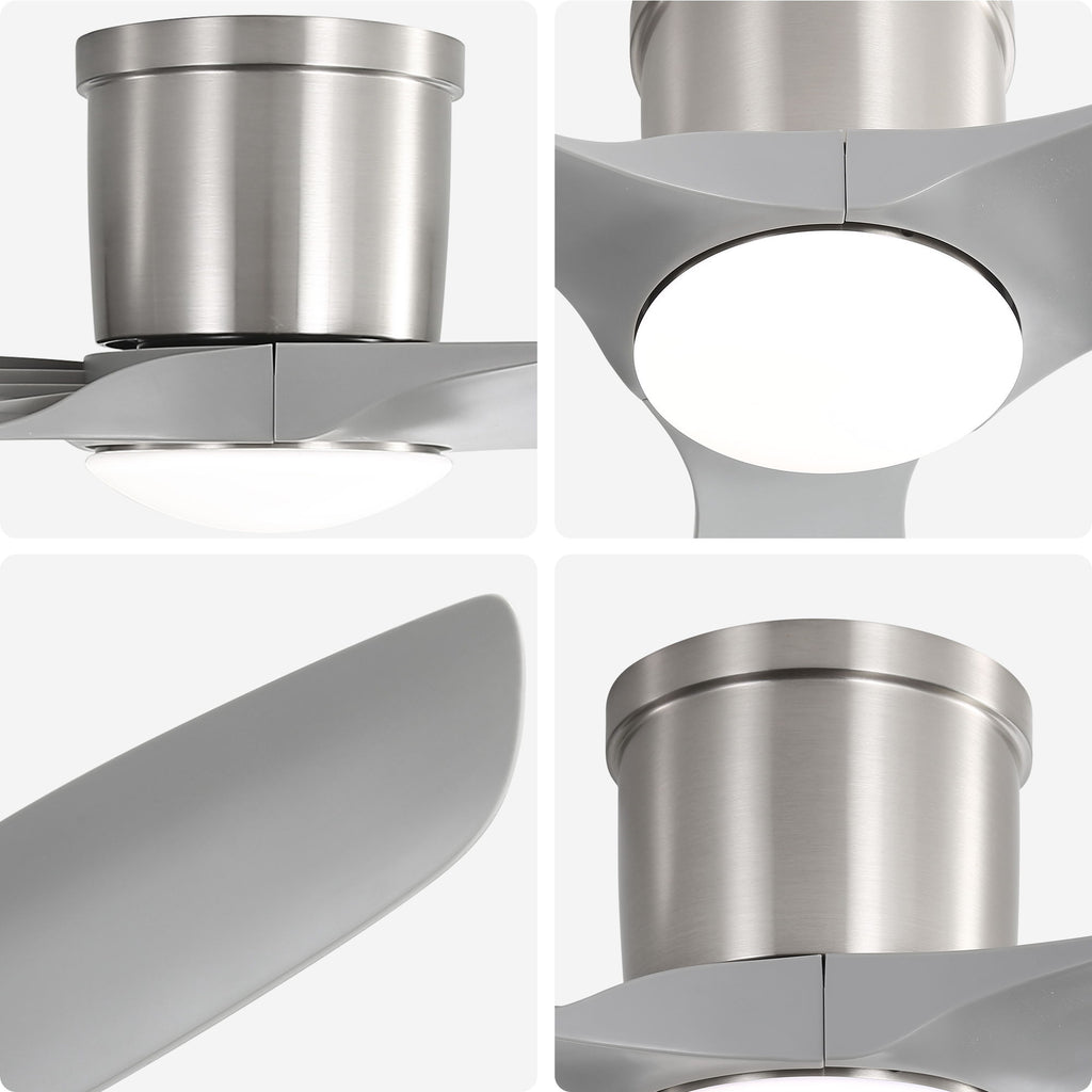 Flush Mount Ceiling Fan With Dimmable LED Light, 3 Blades, Reversible DC Motor Blades For Living Room