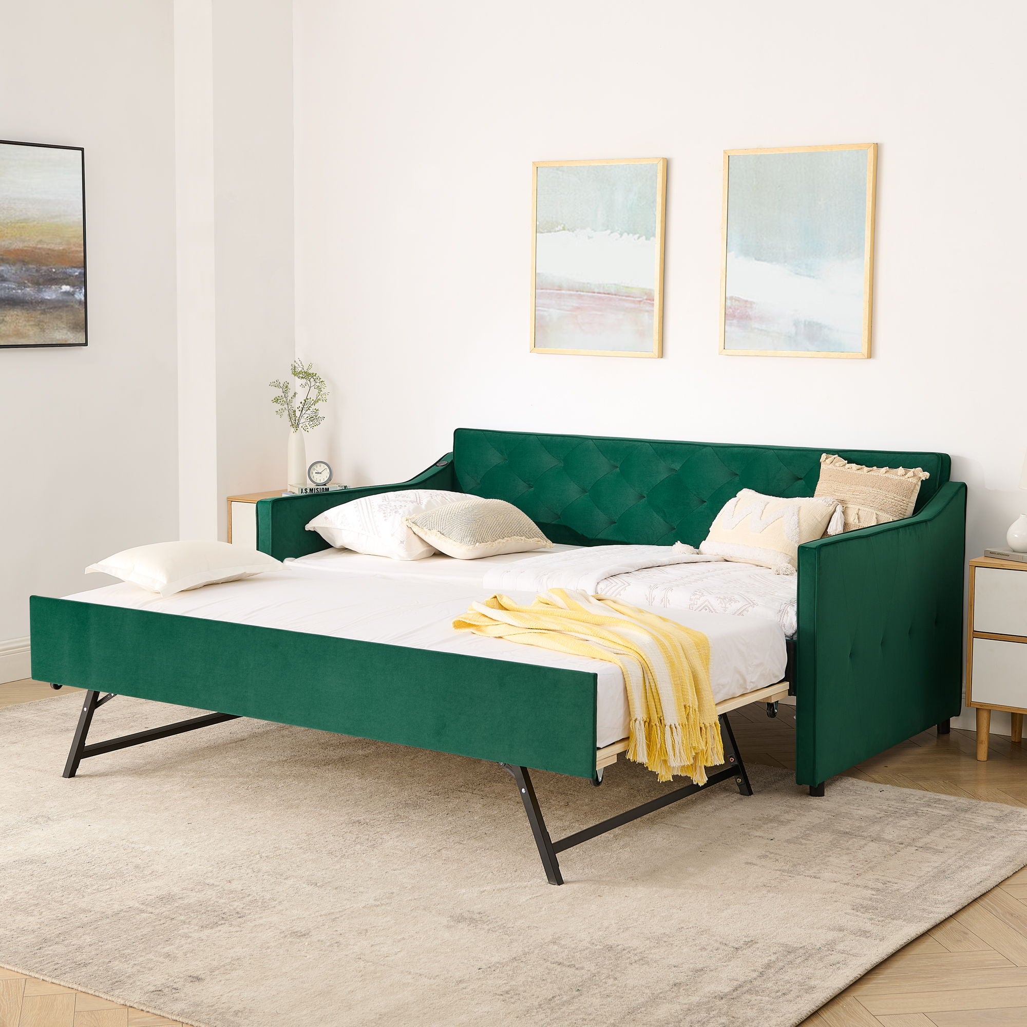 Daybed With Pop Up Trundle And USB Charging Armrest
