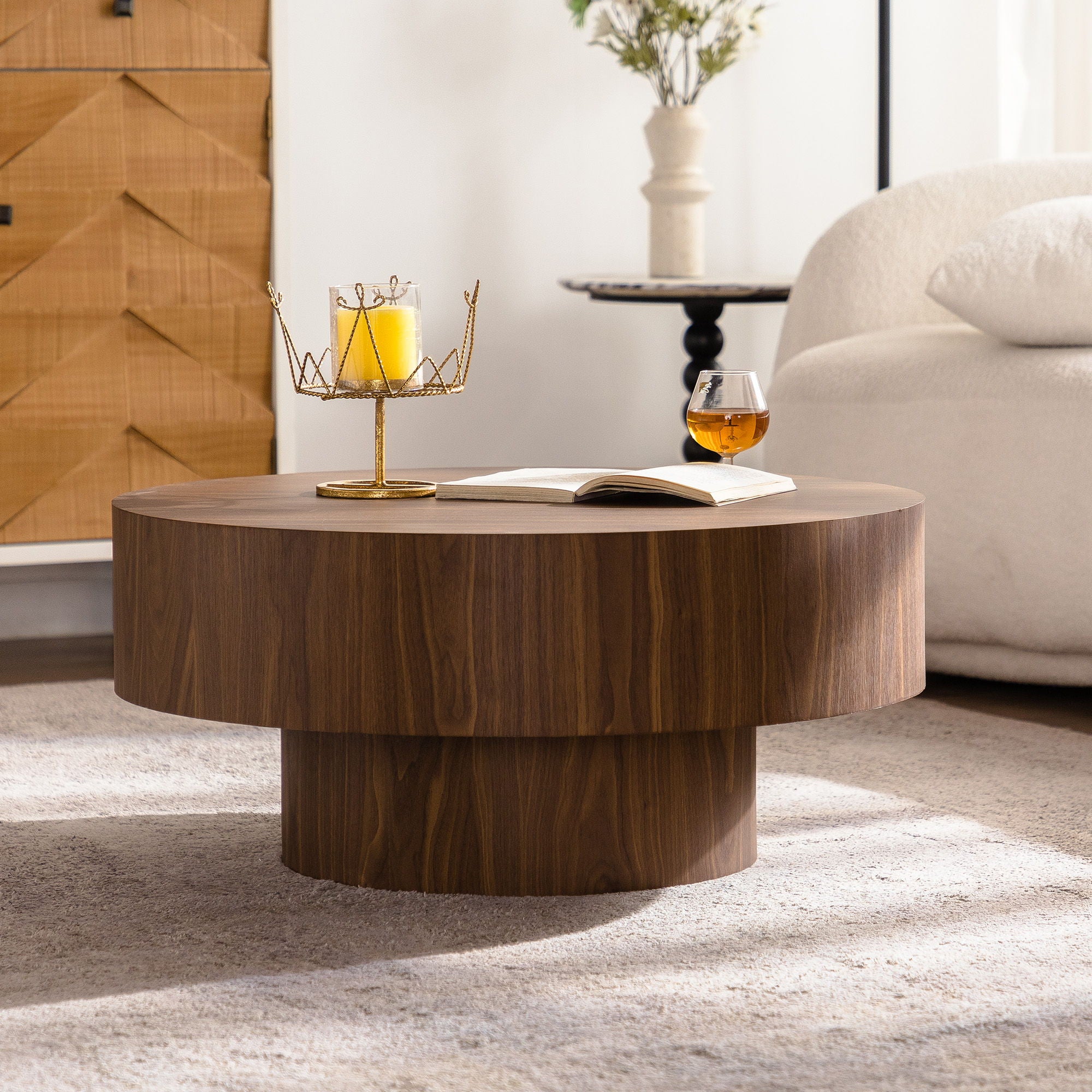Round Coffee Table For Living Room - Walnut