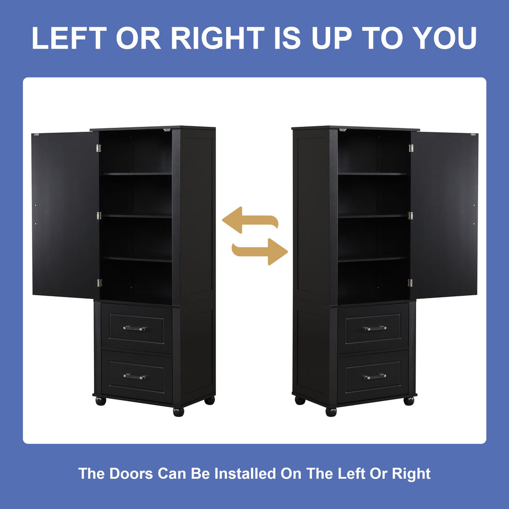 Tall Freestanding Bathroom Storage Cabinet With 2 Drawers And Adjustable Shelf