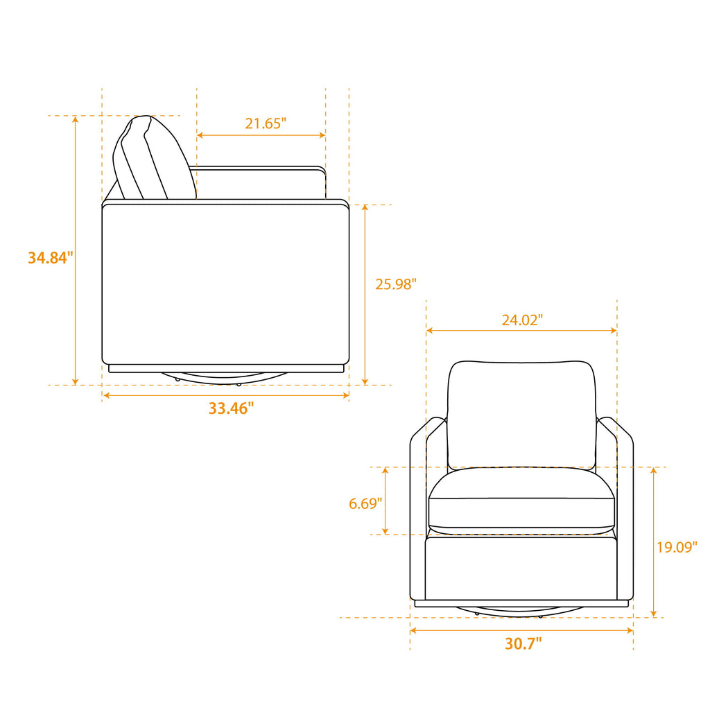 Modern Upholstered Square Swivel Accent Chair With 360 Degree Rotation