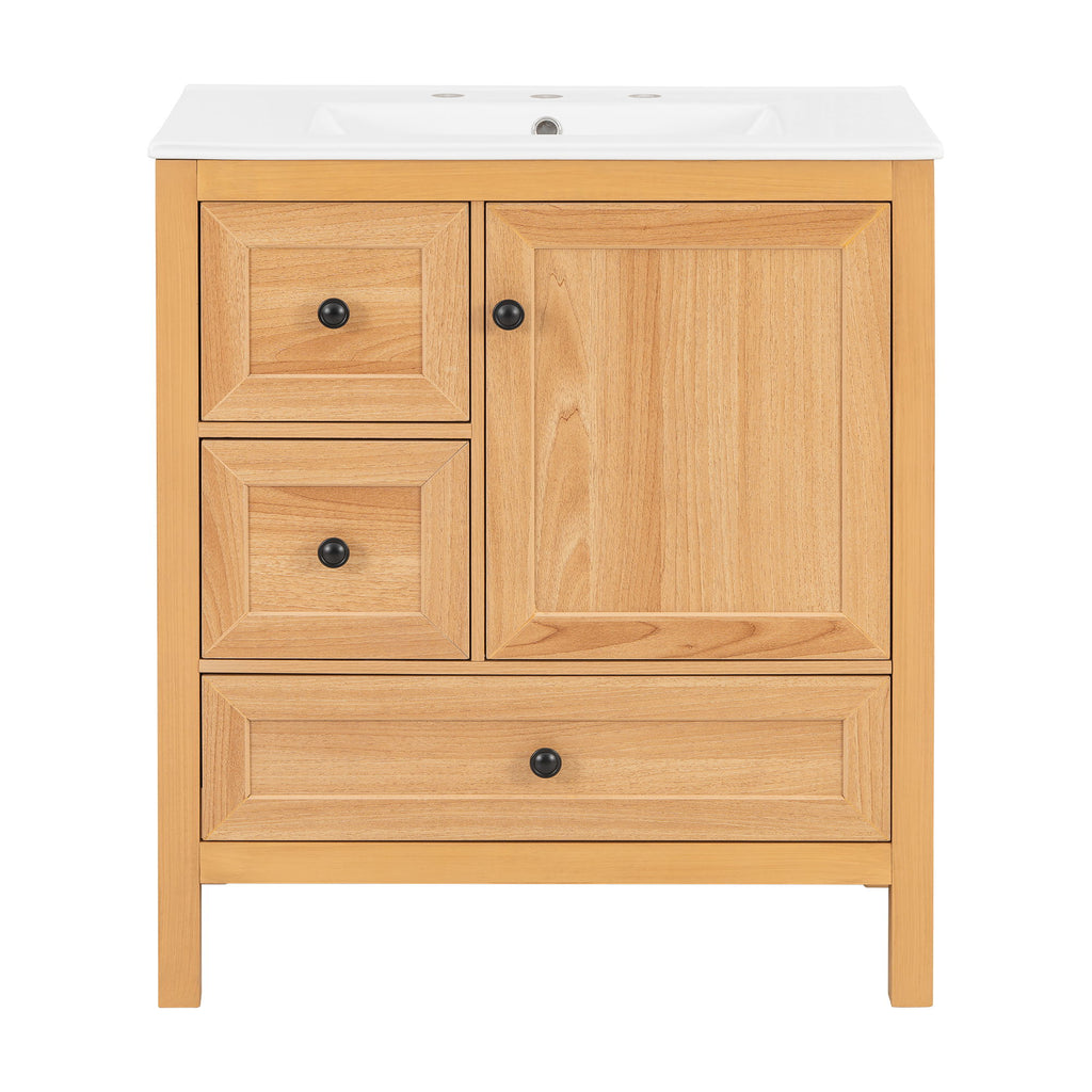 Modern Bathroom Vanity With Sink, Soft Close Drawers & Door, Storage Rack