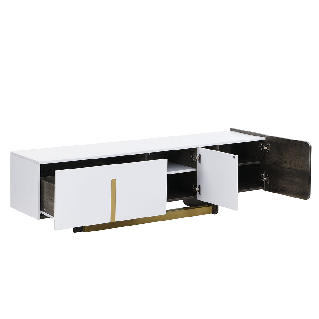 TV Stand With 1 Drawer, 2 Cabinets And Adjustable Shelves
