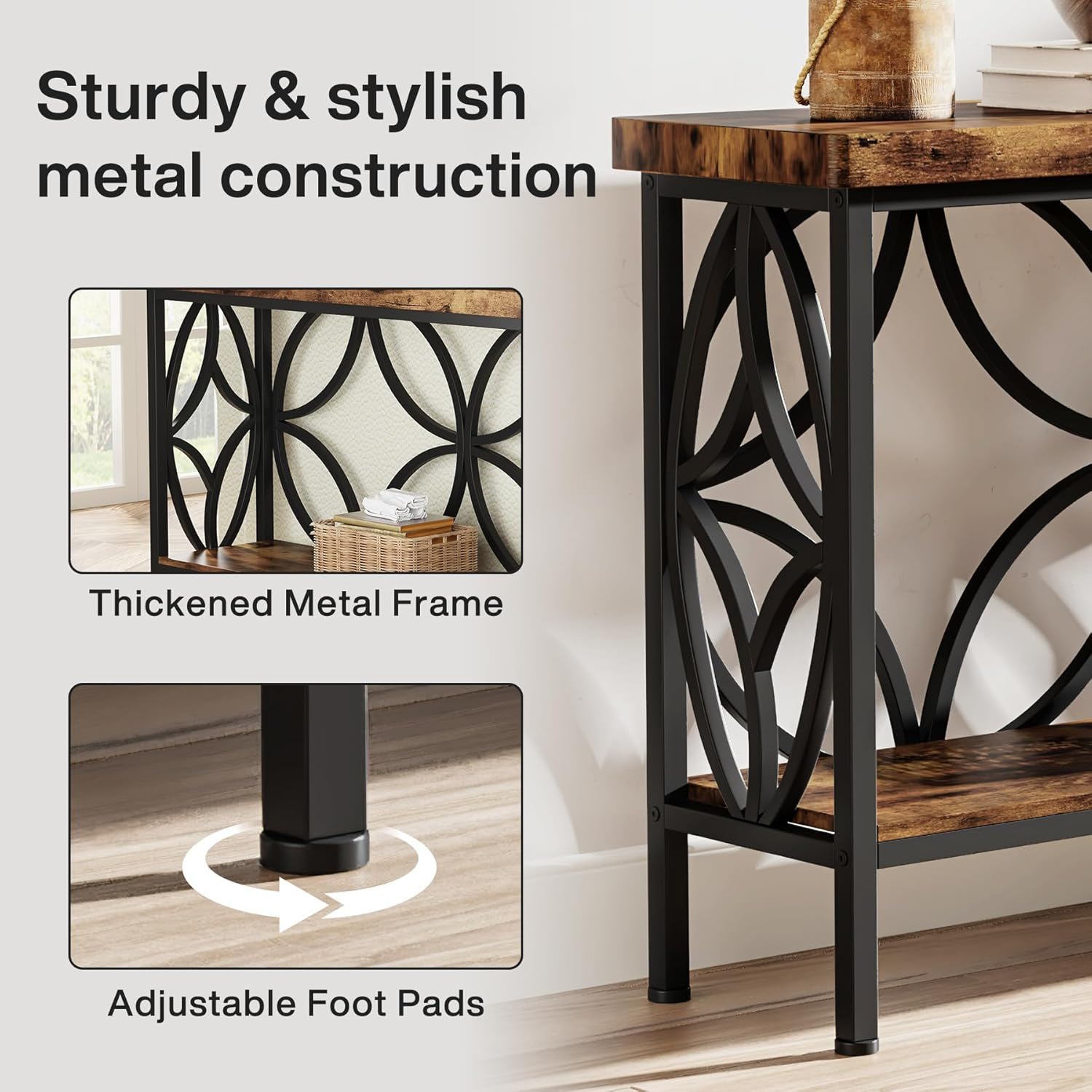 Extra Long Console Table With Open Storage Shelves