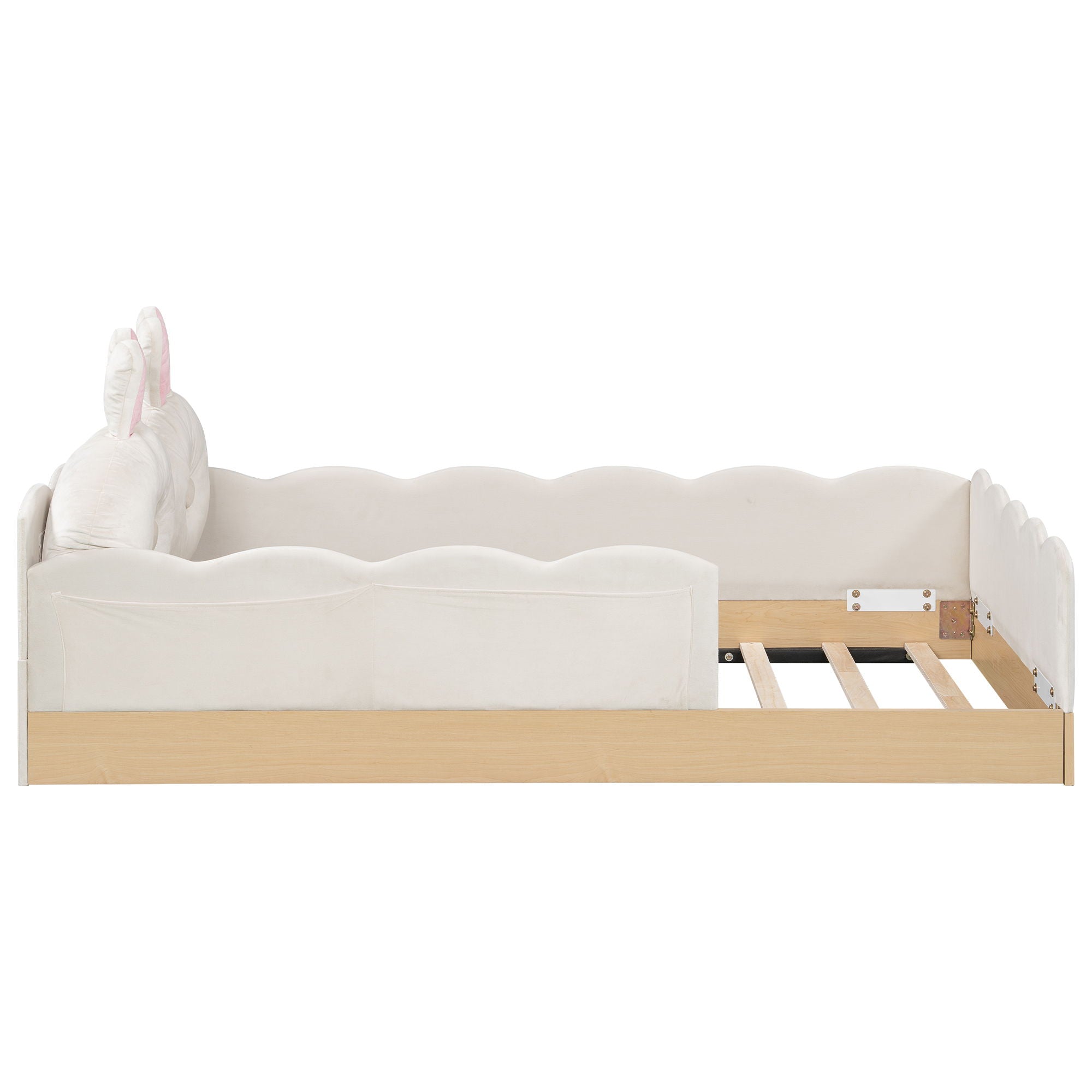 Platform Bed With Animal Pillows And Storage Bags