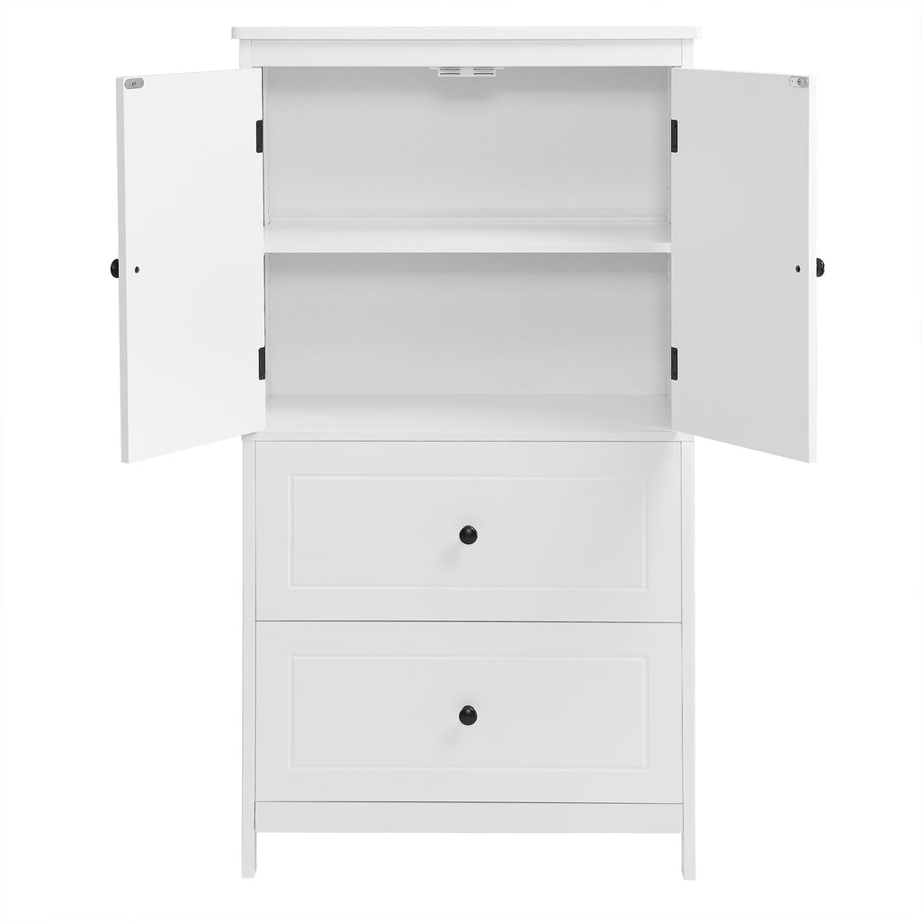 Bathroom Storage Cabinet With 2 Doors And Drawers, Adjustable Shelf