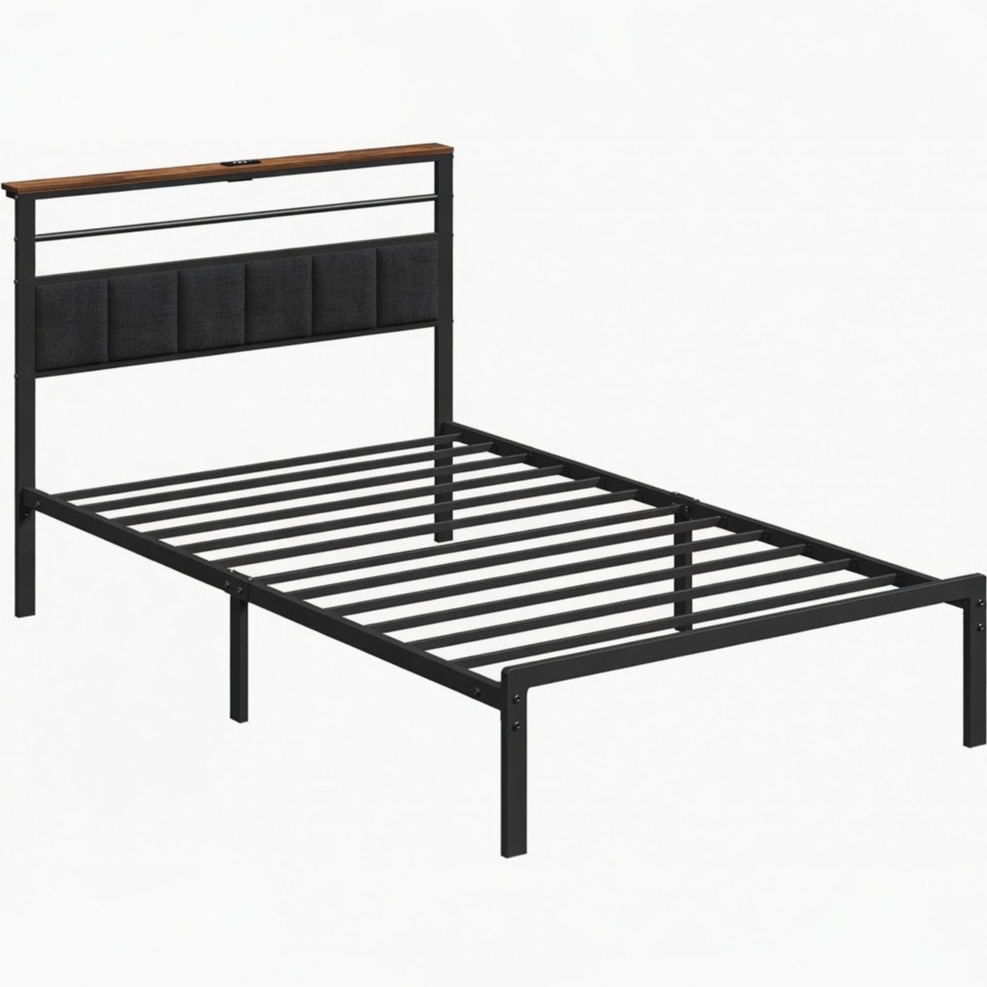 Platform Bed Frame With Charging Station & Headboard Storage
