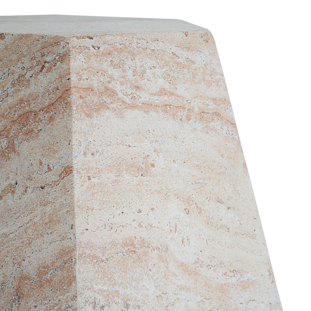 Outdoor / Indoor Lightweight Concrete Side Table, Hexagonal Round Travertine Accent Table - Beige
