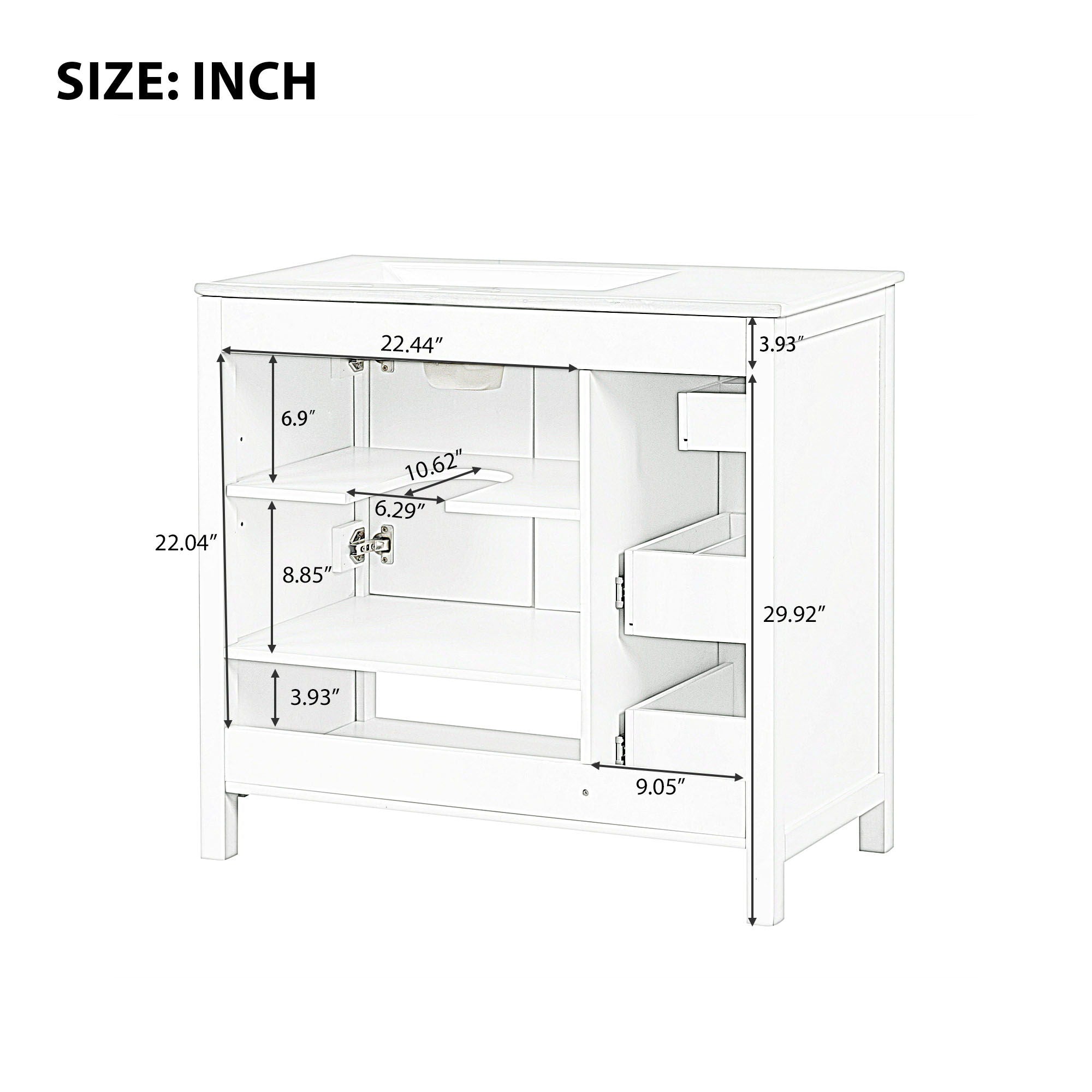 Bathroom Vanity With Sink Top, Bathroom Vanity Cabinet With 2 Doors And 2 Drawers, Open Shelf