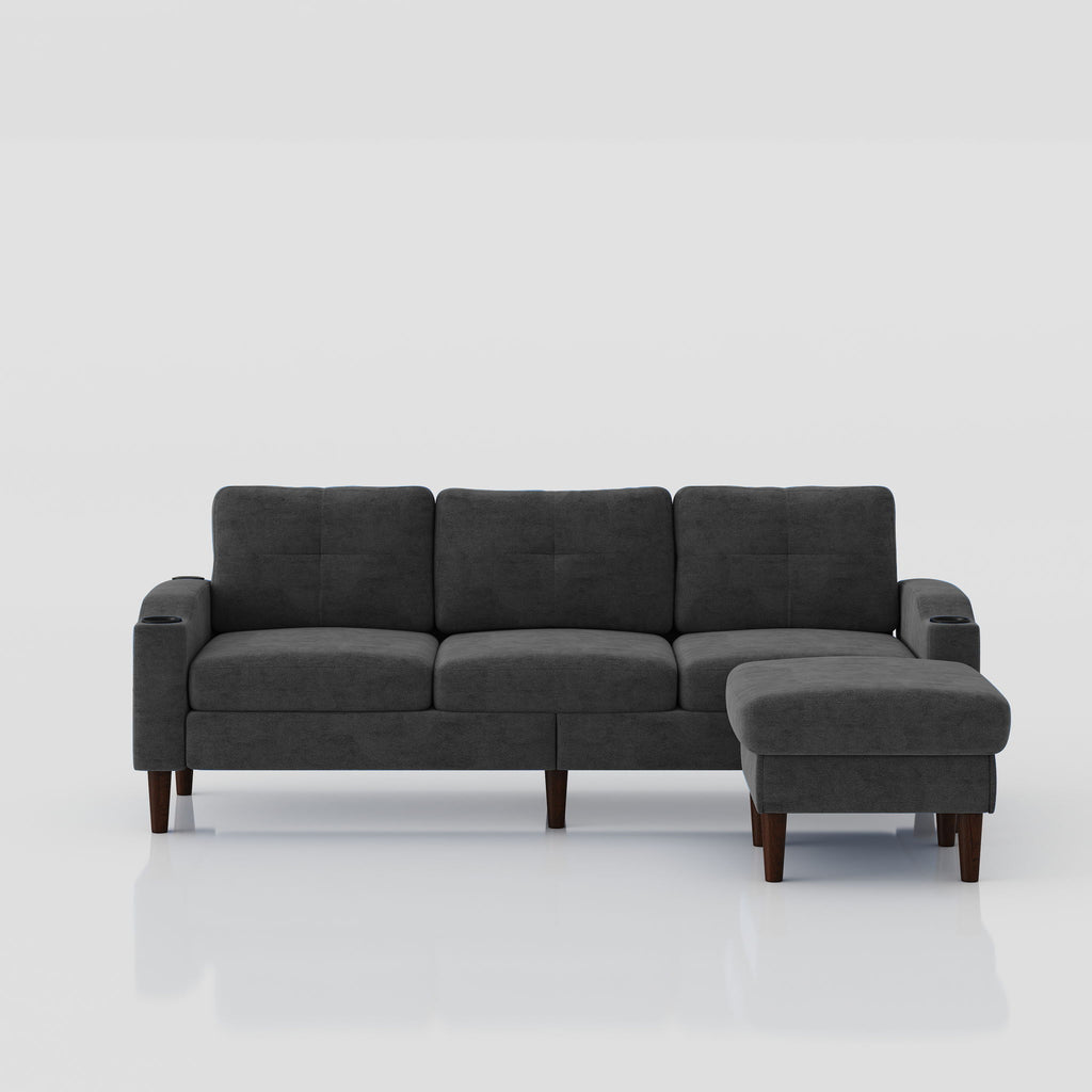 3 Seater Convertible Combination L Shaped Sofa With Footstools With Storage