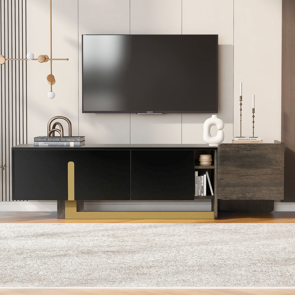 TV Stand With 1 Drawer, 2 Cabinets And Adjustable Shelves