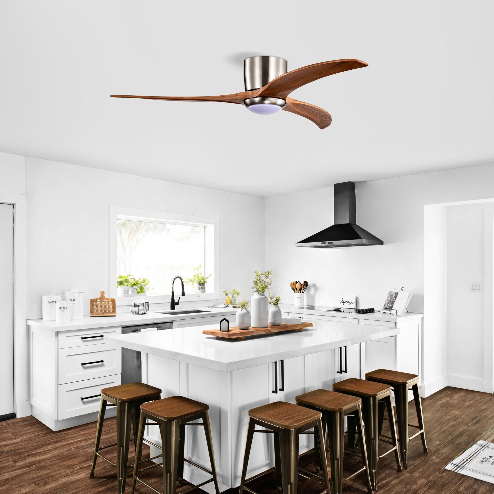 Flush Mount Fan Light, 3 Blades Ceiling Fan With Lights Remote Control, Quiet DC Motor, 6 Speed - Nickel