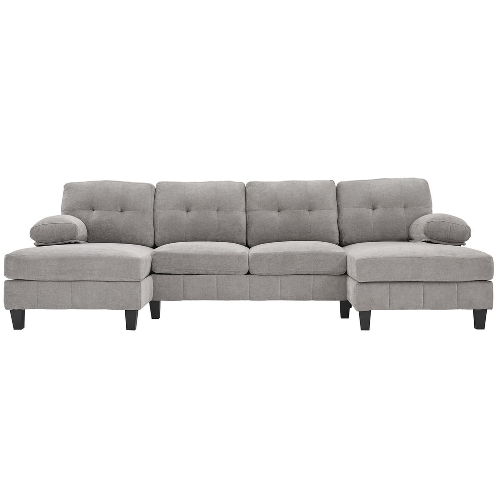 U-Shaped Sectional Sofa 103.5" Fabric Couch With Dual Chaise Lounges, Storage Pockets, Armrest Pillows