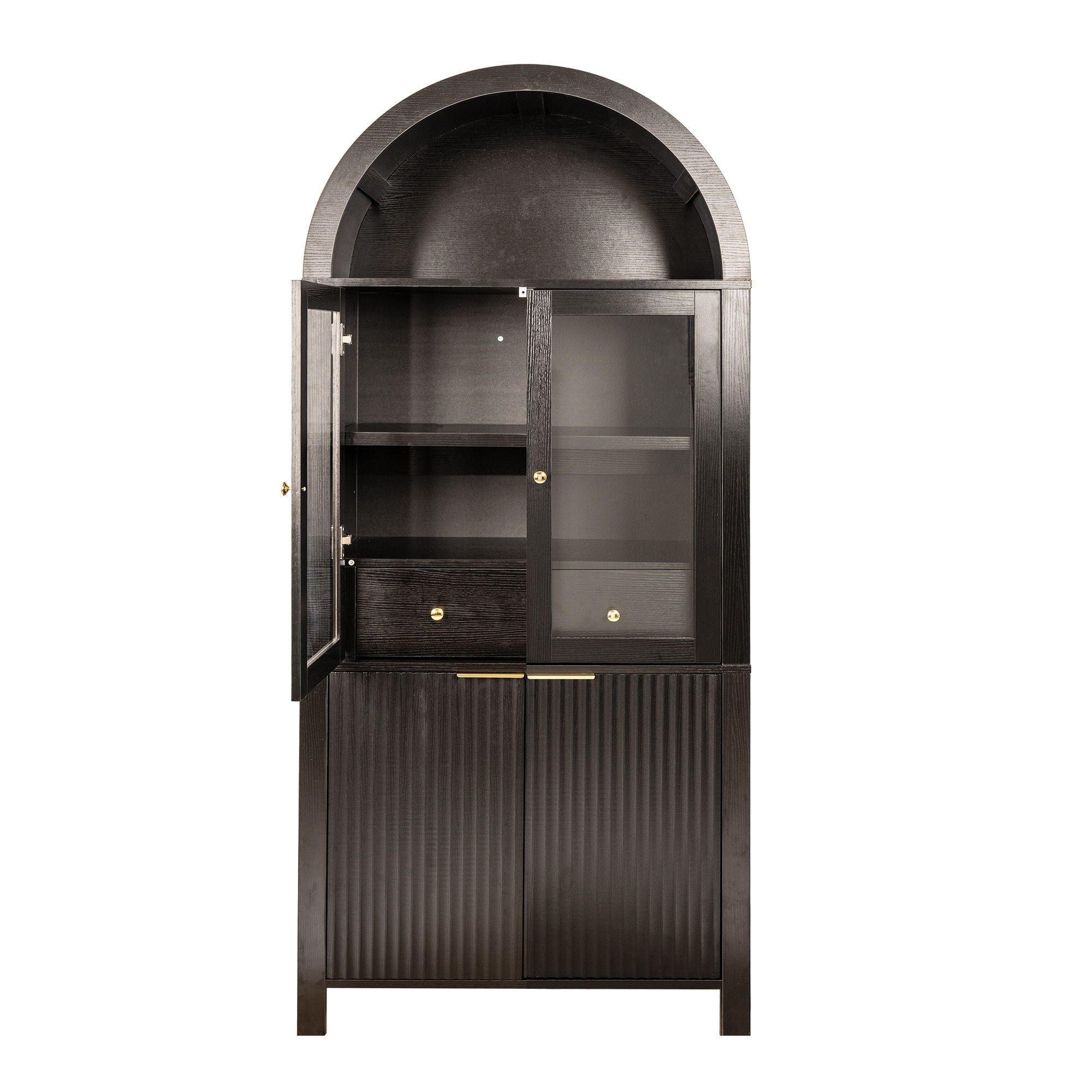 Fluted Tall Arched Pantry Cabinet With Adjustable Shelves