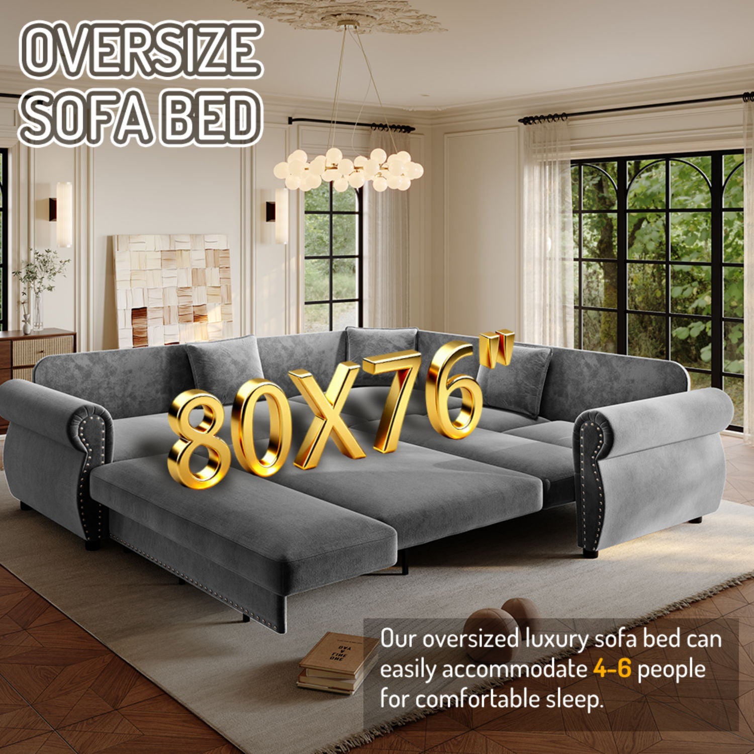 L-Shaped Sofa Couch With Pull-Out Bed