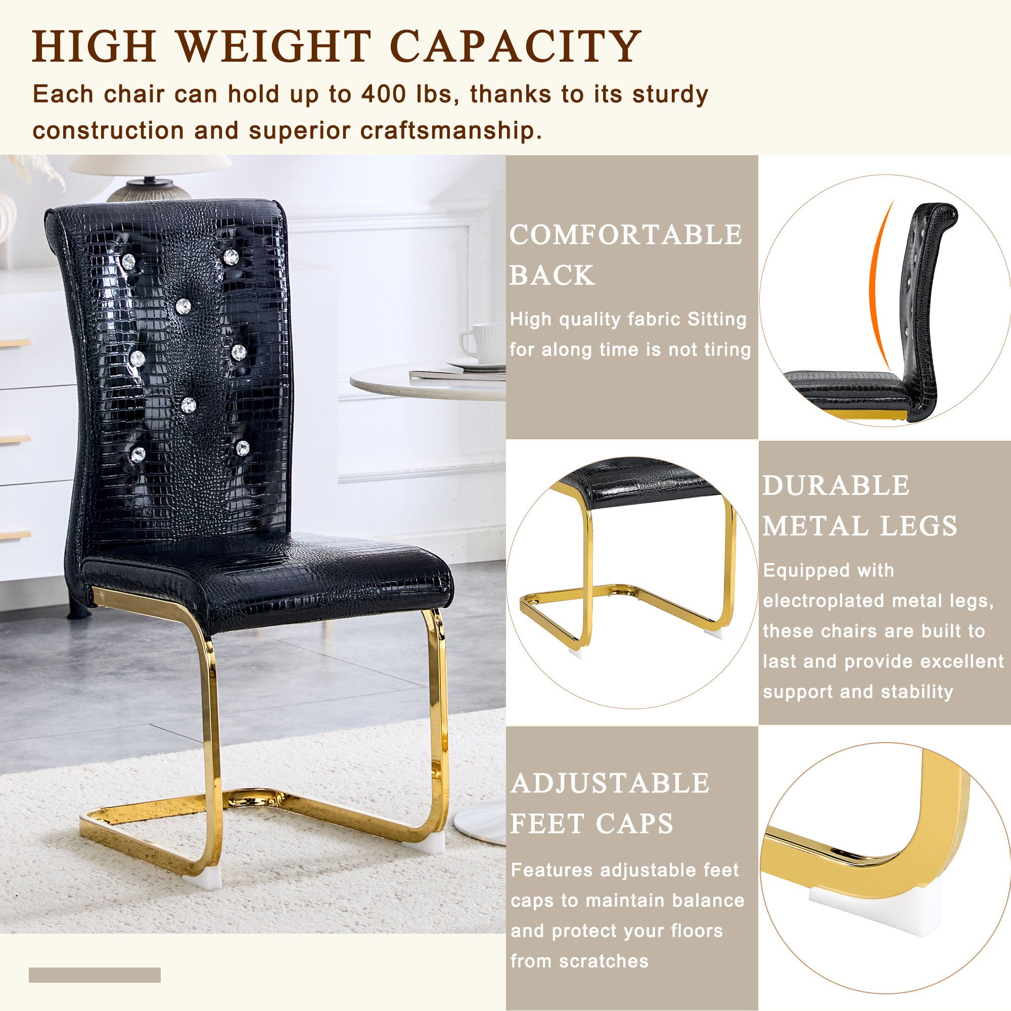 Elegant Design Alligator Skin Upholstered Dining Chairs