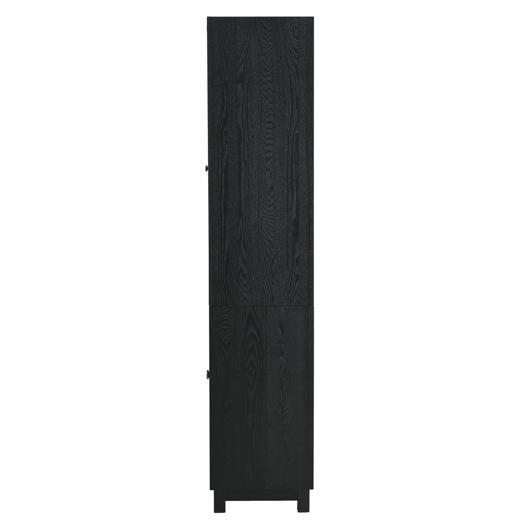 Mid Century Modern Style Tall Display Cabinet With Glass Doors For Collectibles - Black