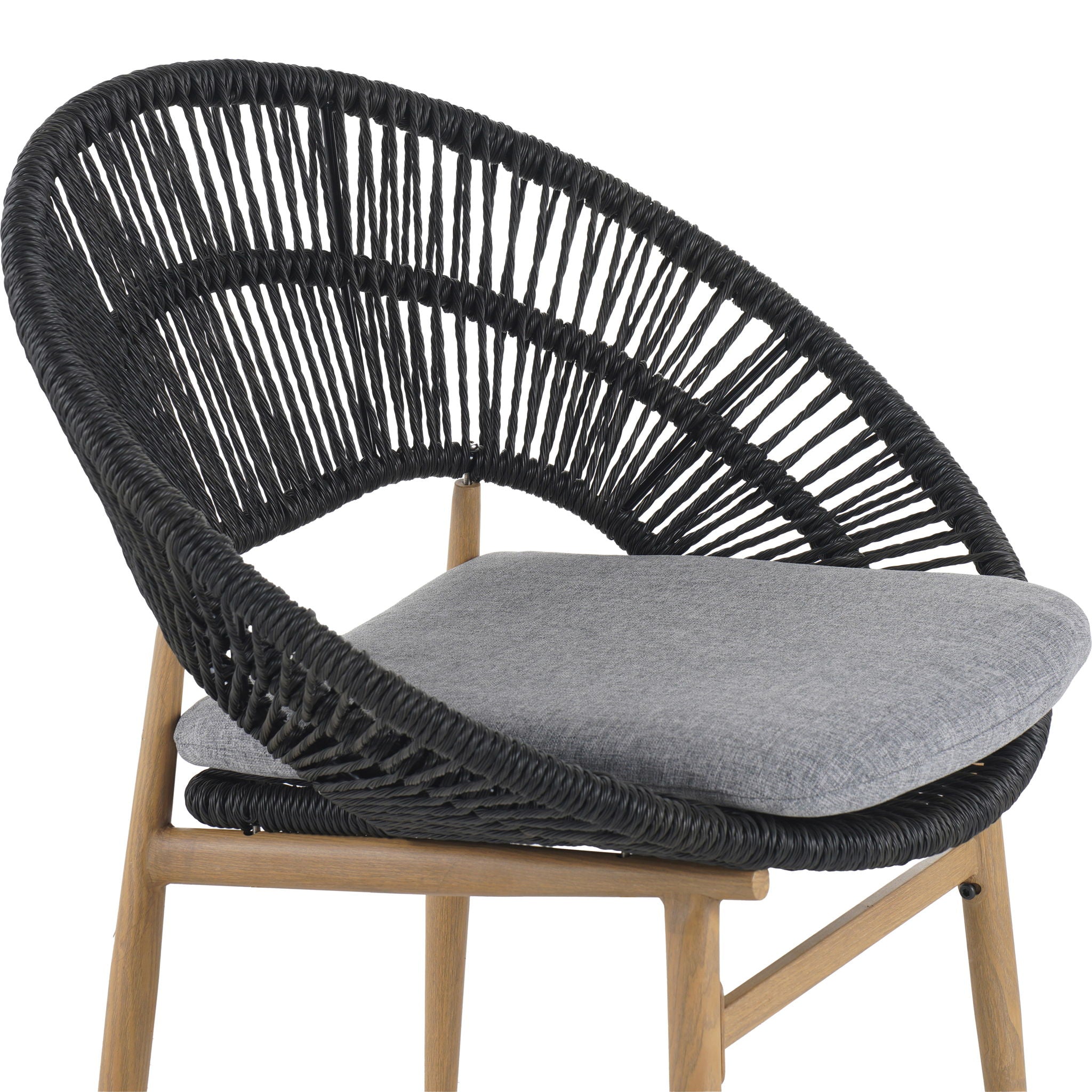 Cyril - Outdoor Patio 7 Piece Dining Set With Wicker Chairs And Table - Dark Gray / Teak