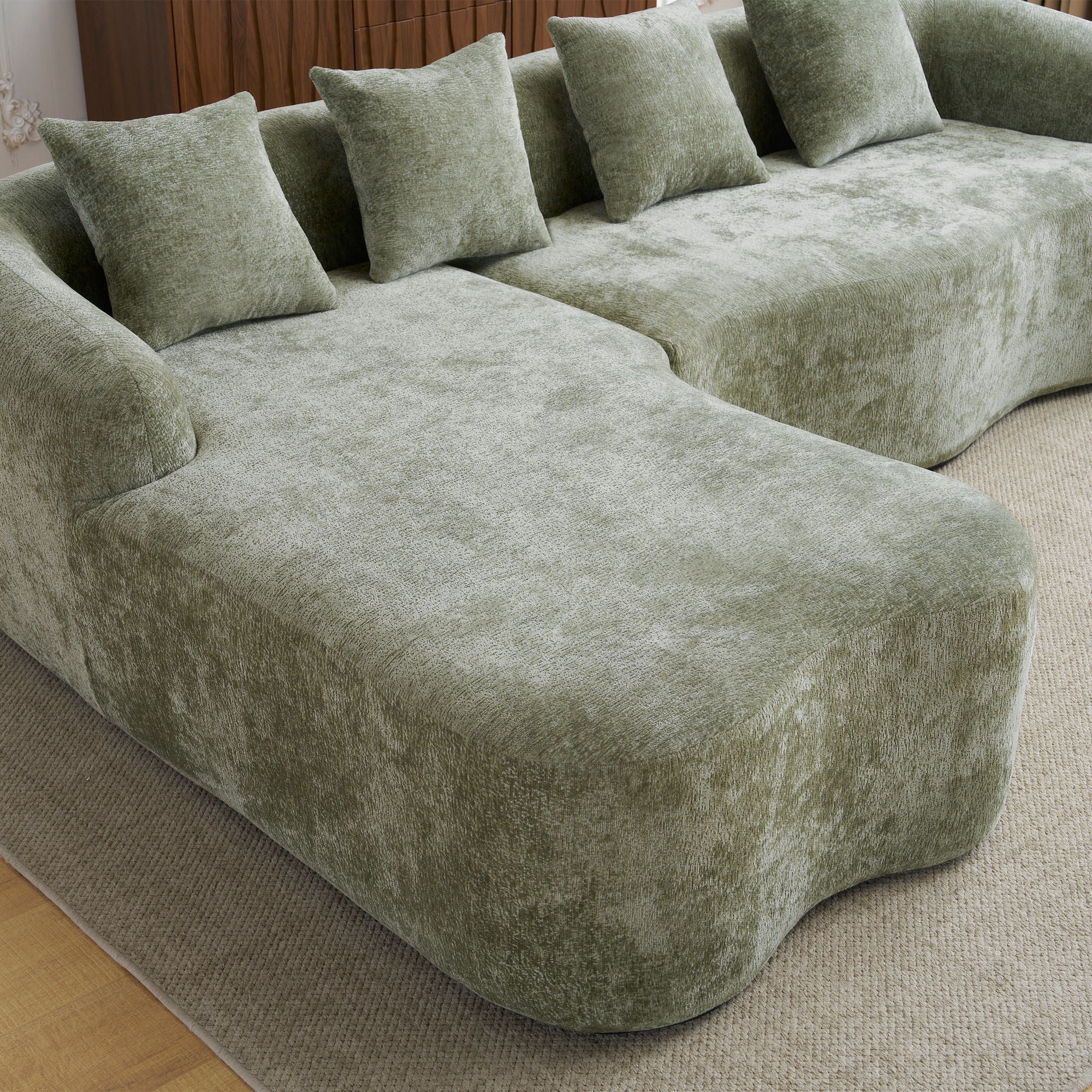 Modular L-Shape Sectional Sofa With Curved Chaise