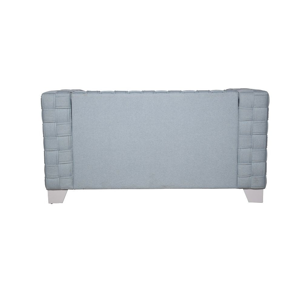 Saree - Loveseat - Light Teal Chenille & White