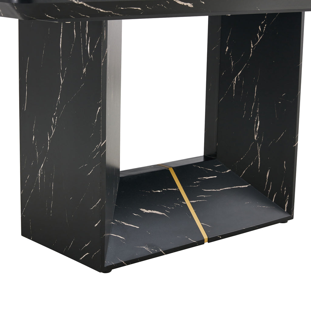 Modern Dining Table With Marbled Design For Luxurious Elegance - Black